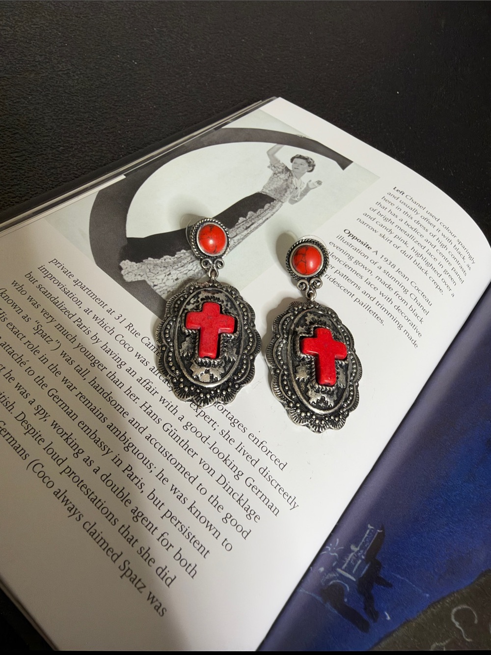 Western Concho Boho Vintage-Inspired Red Turquoise Cross Drop Earrings Jewelry